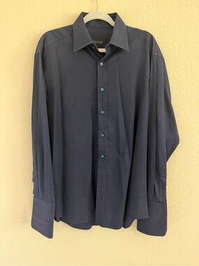 Gucci Men's Dark Navy Button-Down Dress Shirt